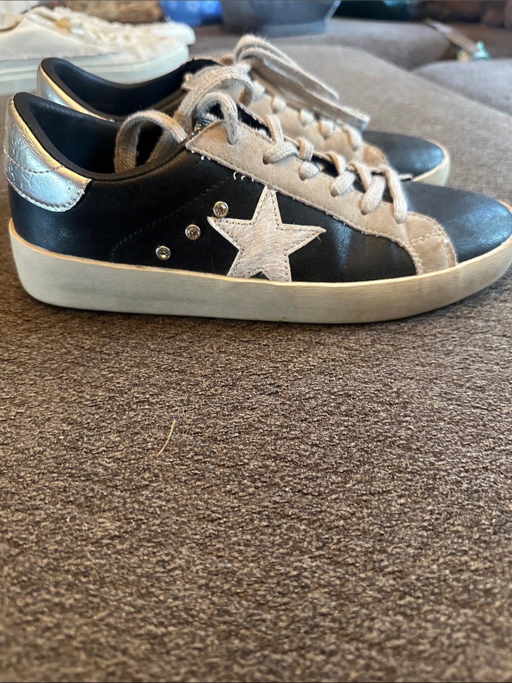 Black and Silver Star Accent Women's Sneakers
